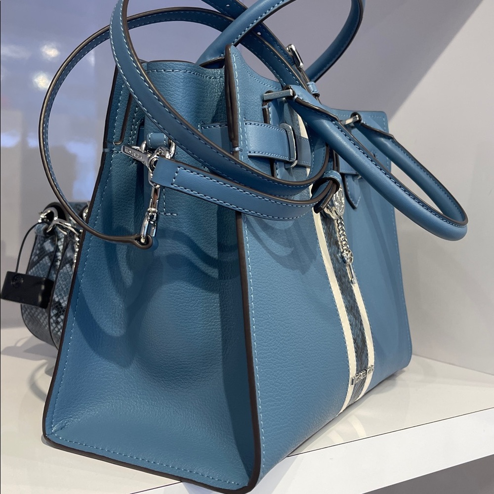 MICHAEL KORS Hamilton Md Leather and Snake Embossed Stripe Satchel
Cornflower - Picture 4 of 16